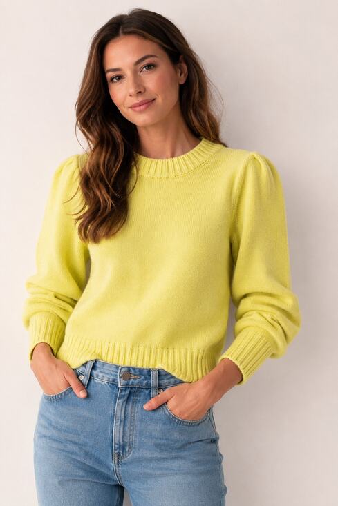 GAP Sweaters - GAP Puff Sleeve Crewneck Sweater | Radioactive Yellow | Size Small